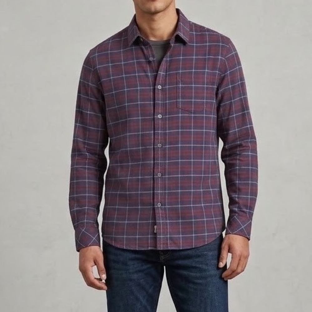 Rails Reid Deep Blue Crimson Melange Plaid Button Down Shirt Sz XL Flannel